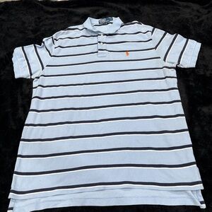 Polo by Ralph Lauren Men's Light Blue and Navy Striped Polo